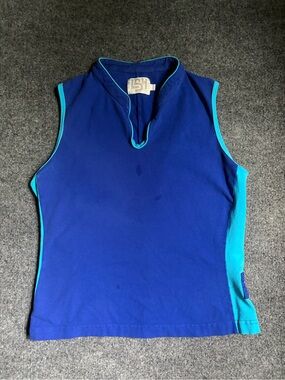Vintage ISH Royal Blue Sleeveless Polo Top with Teal Trim